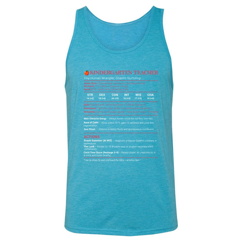 Kindergarten Teacher Stats Unisex Jersey Tank - Aqua Triblend - 3
