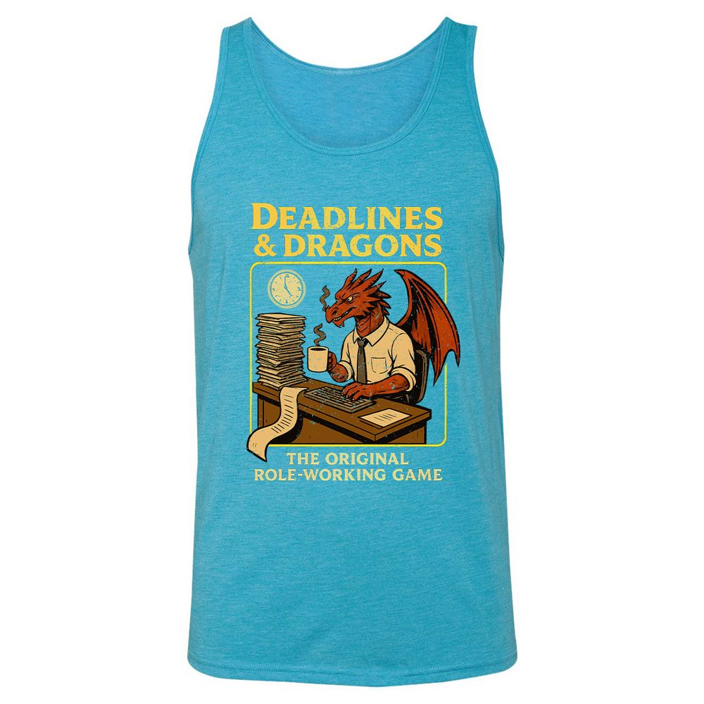 Deadlines & Dragons (Office Staff) Unisex Jersey Tank - Aqua Triblend - 3