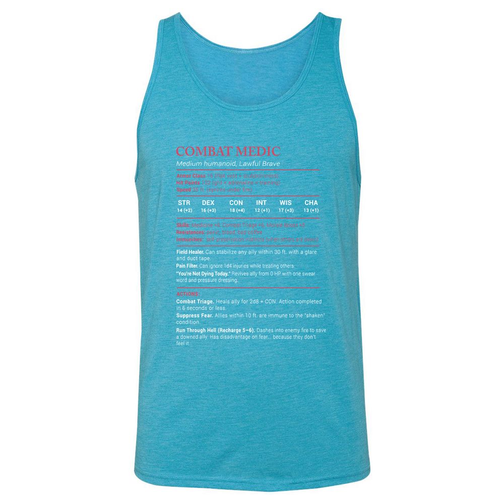 Combat Medic Stats Unisex Jersey Tank - Aqua Triblend - 3