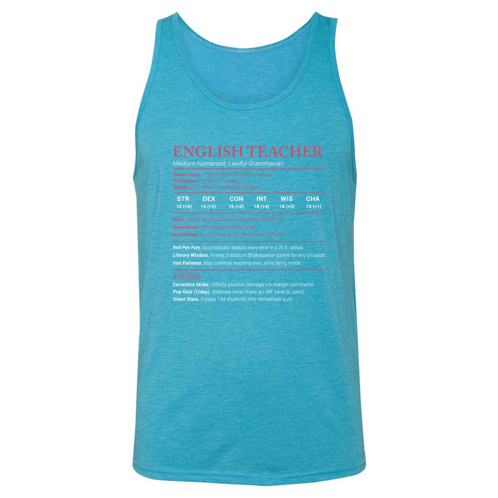 English Teacher Stats Unisex Jersey Tank - Aqua Triblend - 3