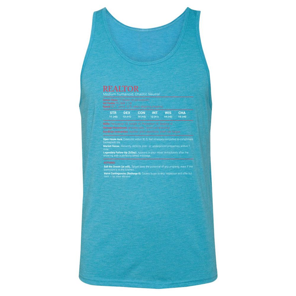 Realtor Stats Unisex Jersey Tank - Aqua Triblend - 3
