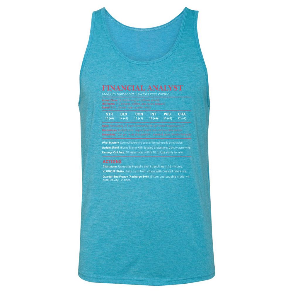 Financial Analyst Stats Unisex Jersey Tank - Aqua Triblend - 3