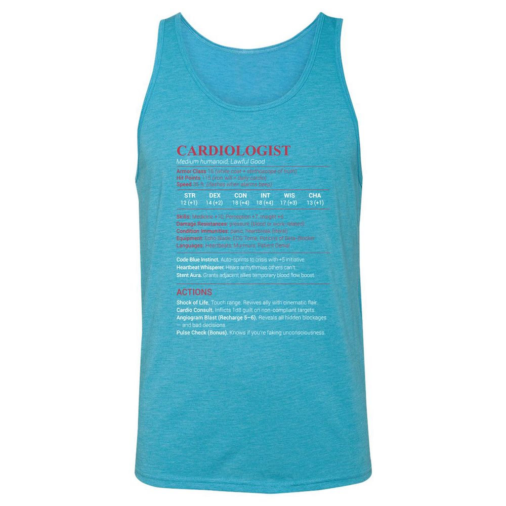 Cardiologist Stats Unisex Jersey Tank - Aqua Triblend - 3