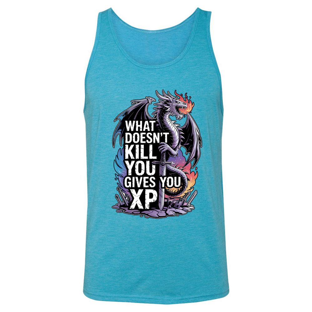 What Doesn't Kill You Dragon Unisex Jersey Tank - Aqua Triblend - 3
