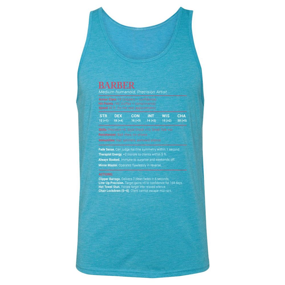 Barber Stats Unisex Jersey Tank - Aqua Triblend - 3