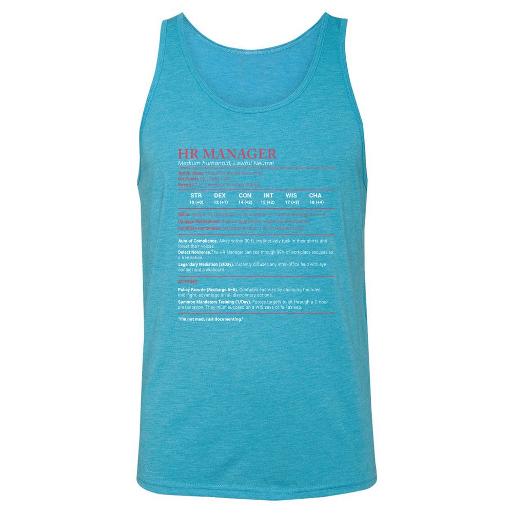HR Manager Stats Unisex Jersey Tank - Aqua Triblend - 3