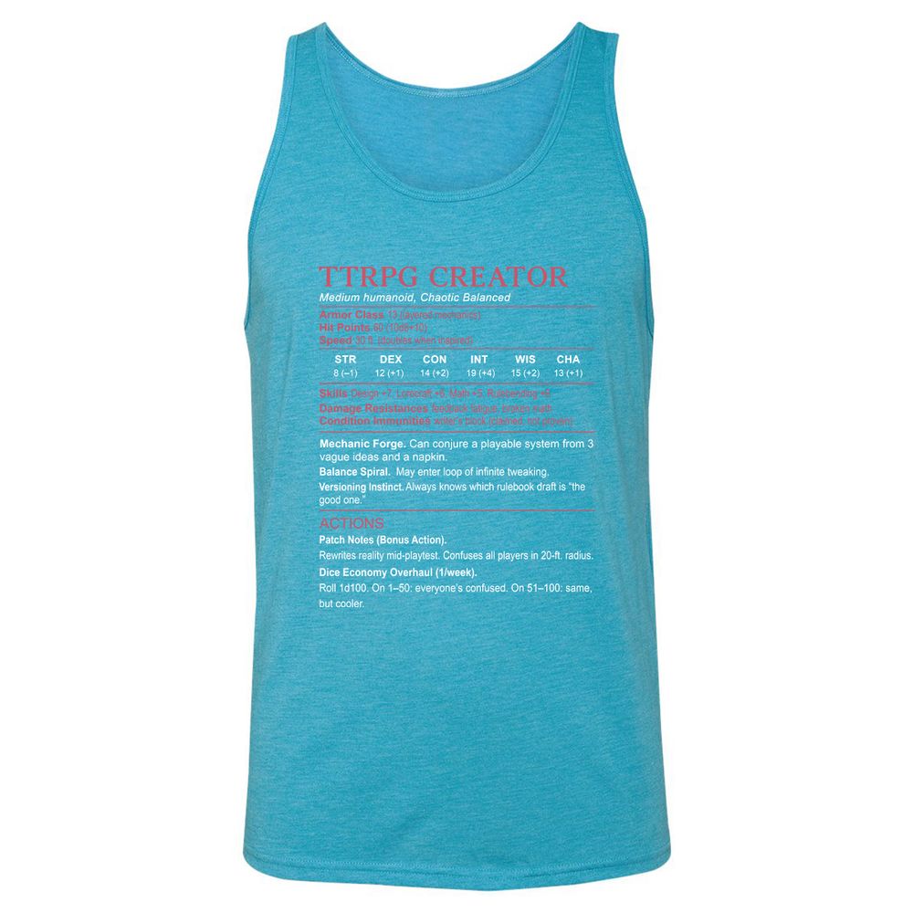 TTRPG Creator Stats Unisex Jersey Tank - Aqua Triblend - 3