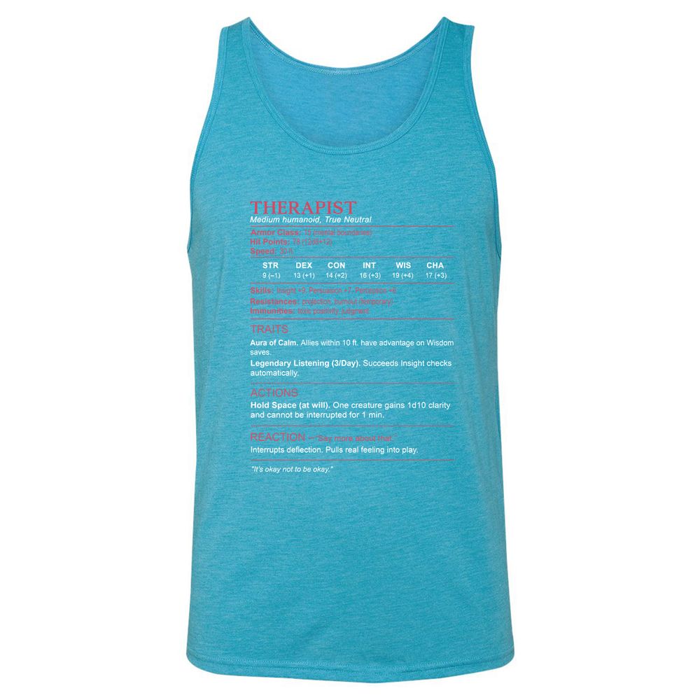 Therapist Stats Unisex Jersey Tank - Aqua Triblend - 3
