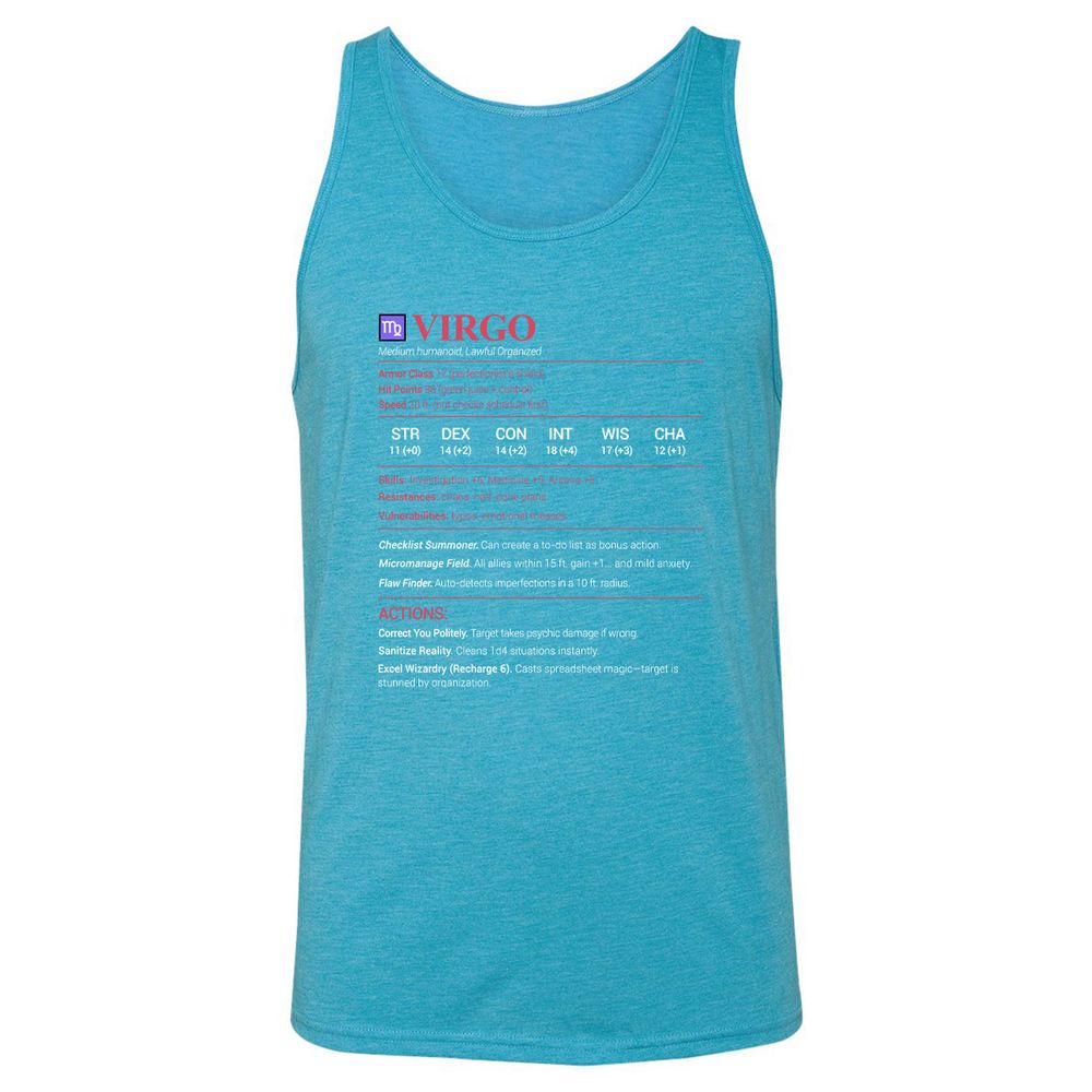 Virgo Stats Unisex Jersey Tank - Aqua Triblend - 3