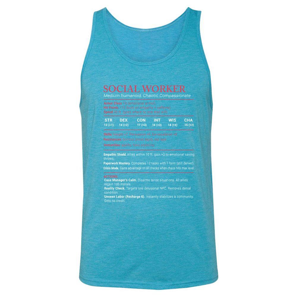 Social Worker Stats Unisex Jersey Tank - Aqua Triblend - 3