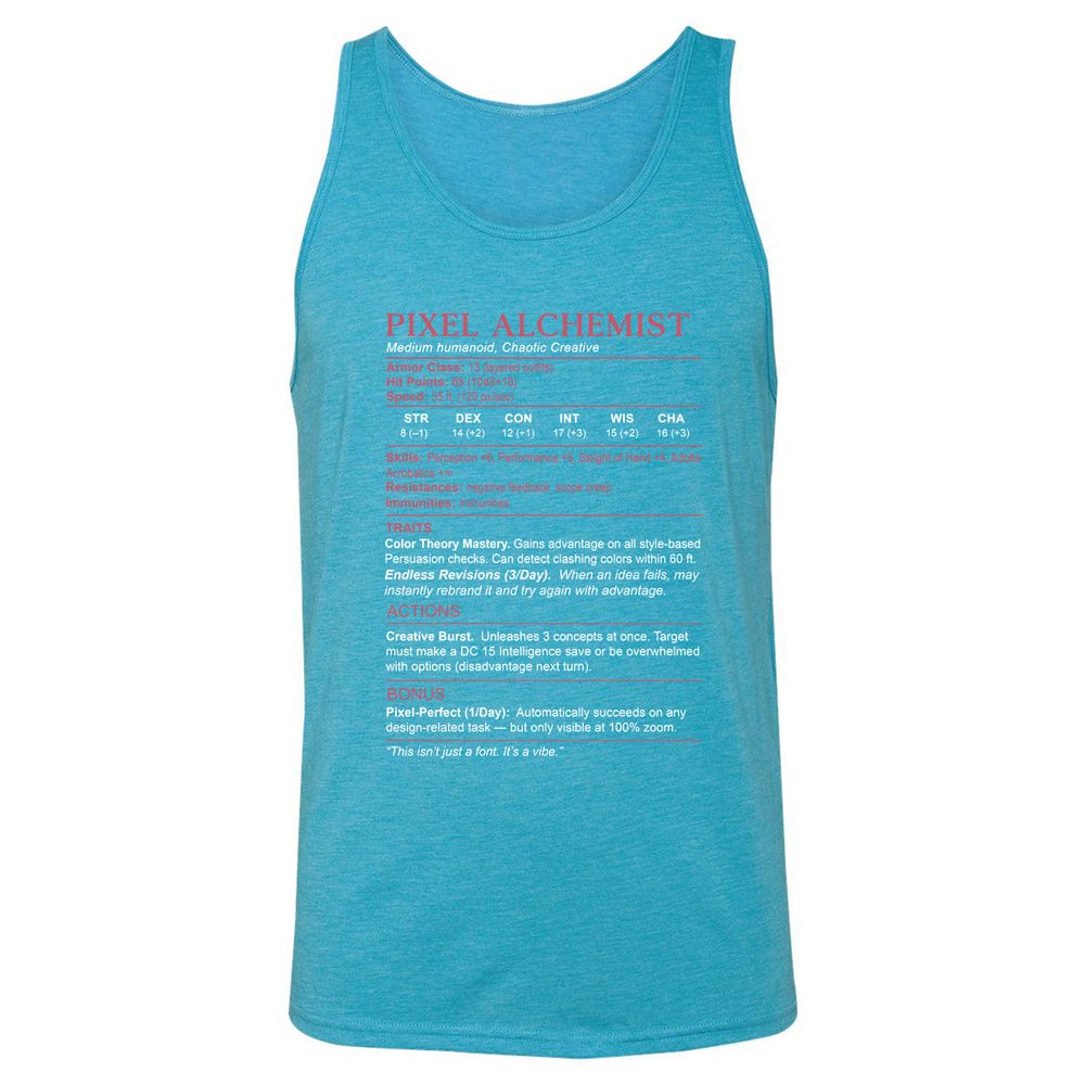 Designer Stats (Pixel Alchemist) Unisex Jersey Tank - Aqua Triblend - 3