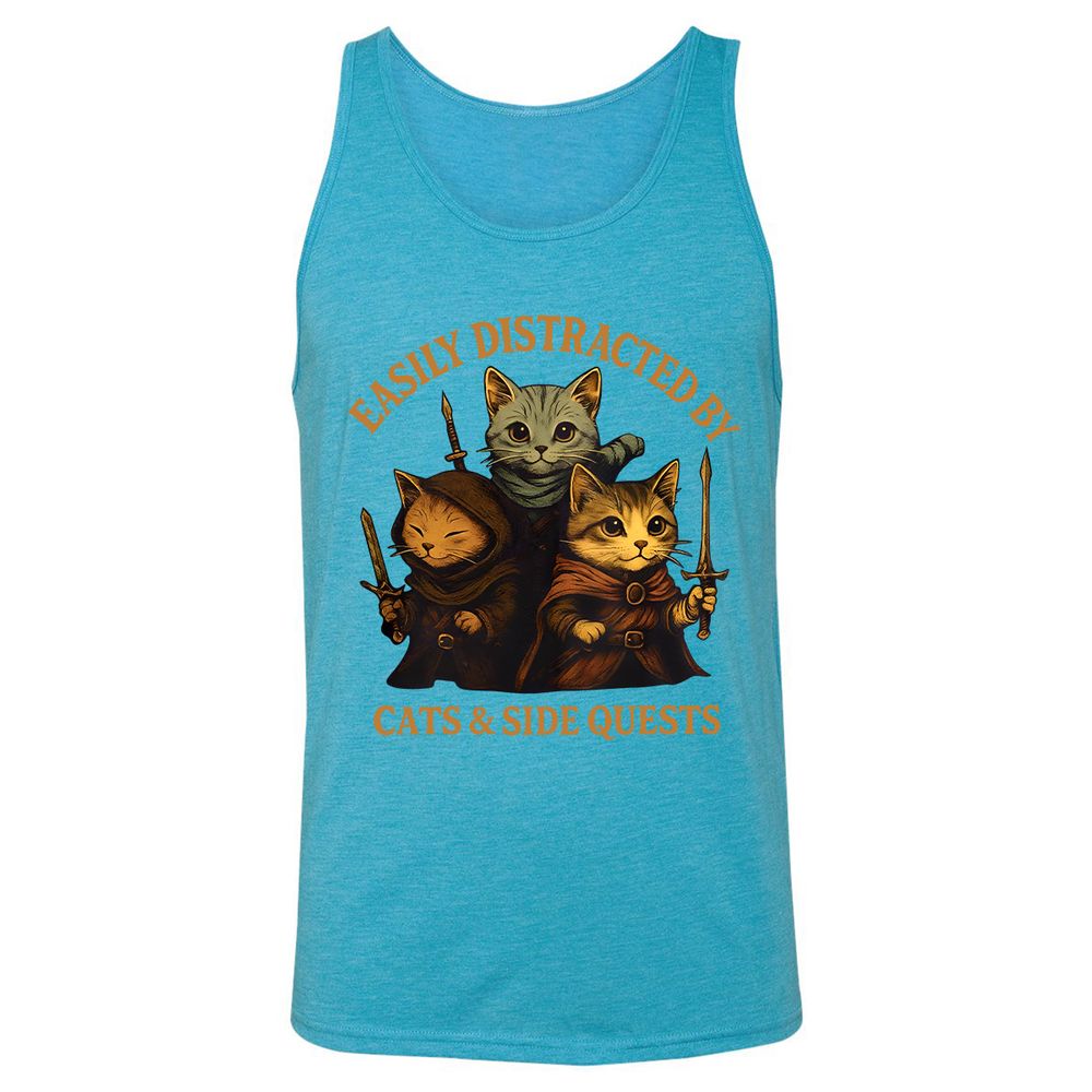 Easily Distracted By Cats & Side Quests Unisex Jersey Tank - Aqua Triblend - 3