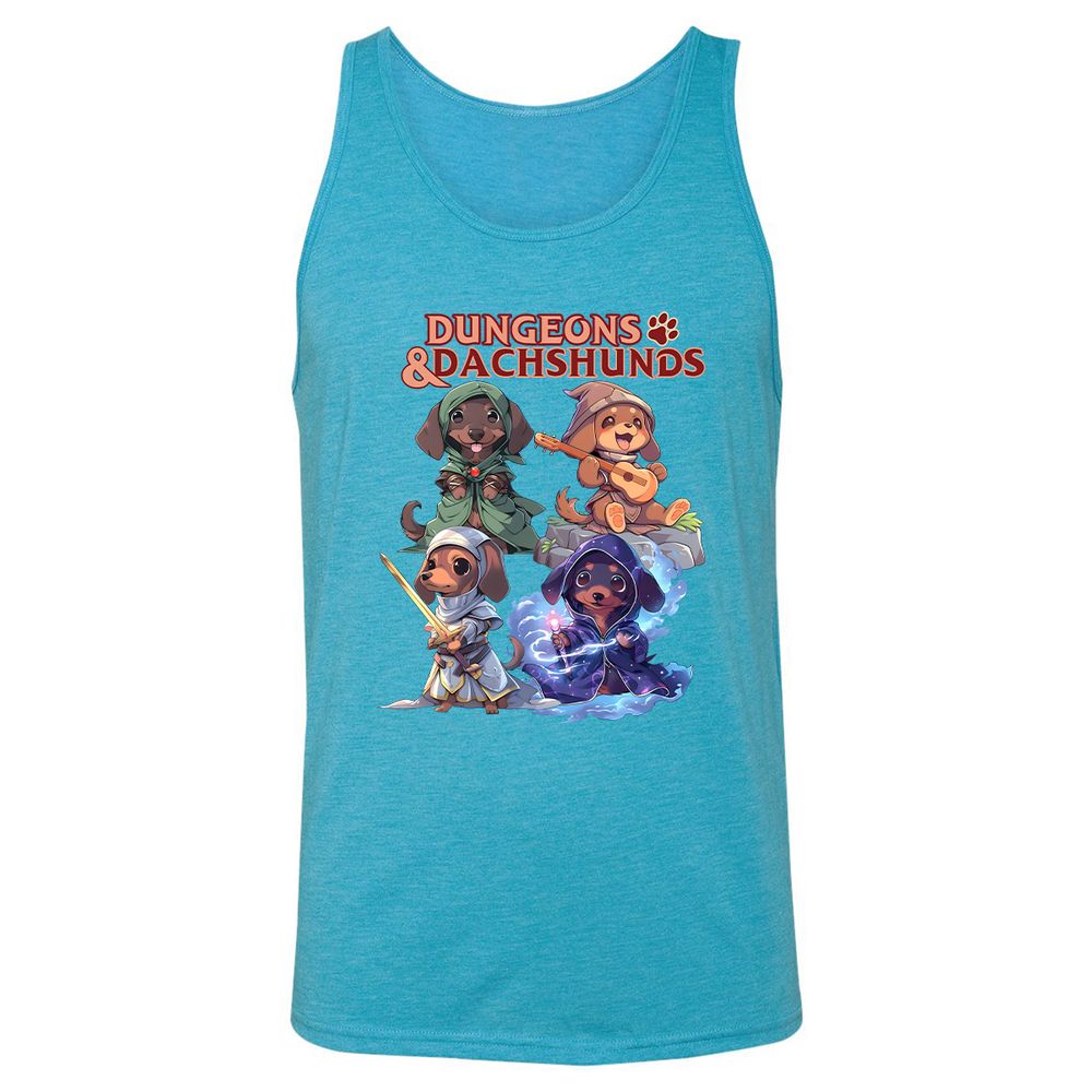 Dungeons & Dachshunds Unisex Jersey Tank - Aqua Triblend - 3