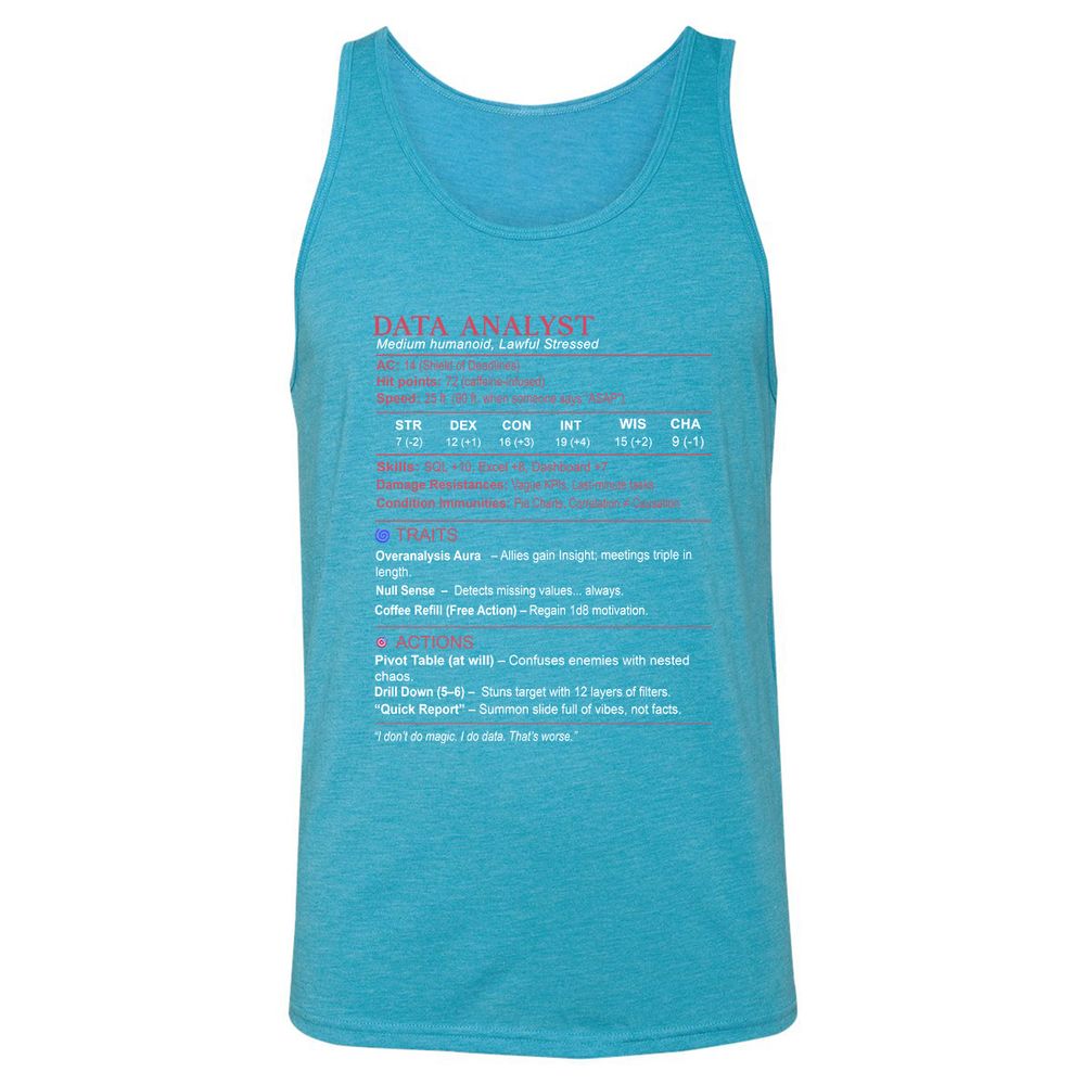 Data Analyst Stats Unisex Jersey Tank - Aqua Triblend - 3