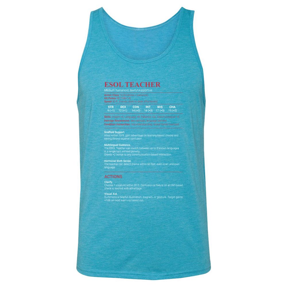 ESOL Teacher Unisex Jersey Tank - Aqua Triblend - 3