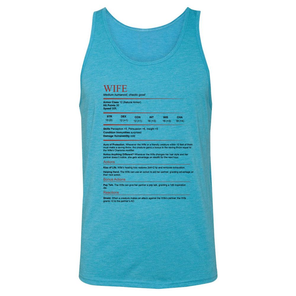 Wife White Unisex Jersey Tank - Aqua Triblend - 3