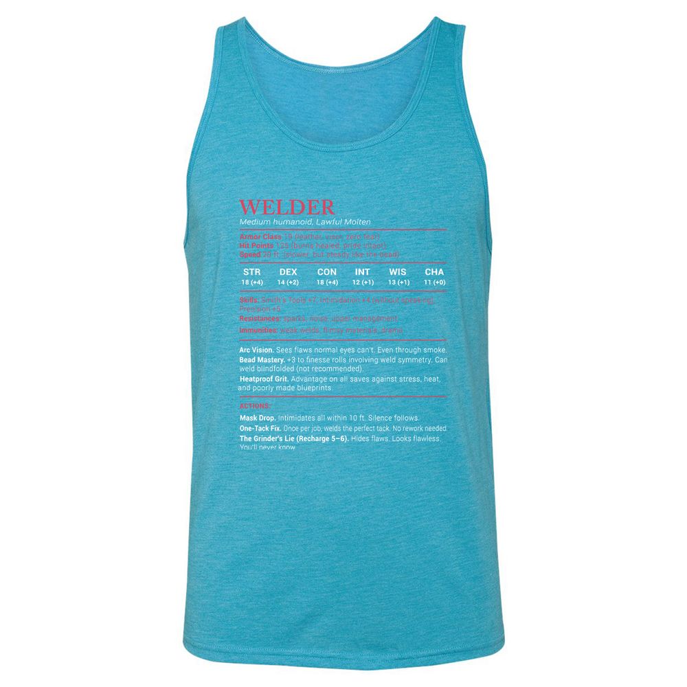 Welder Stats Unisex Jersey Tank - Aqua Triblend - 3
