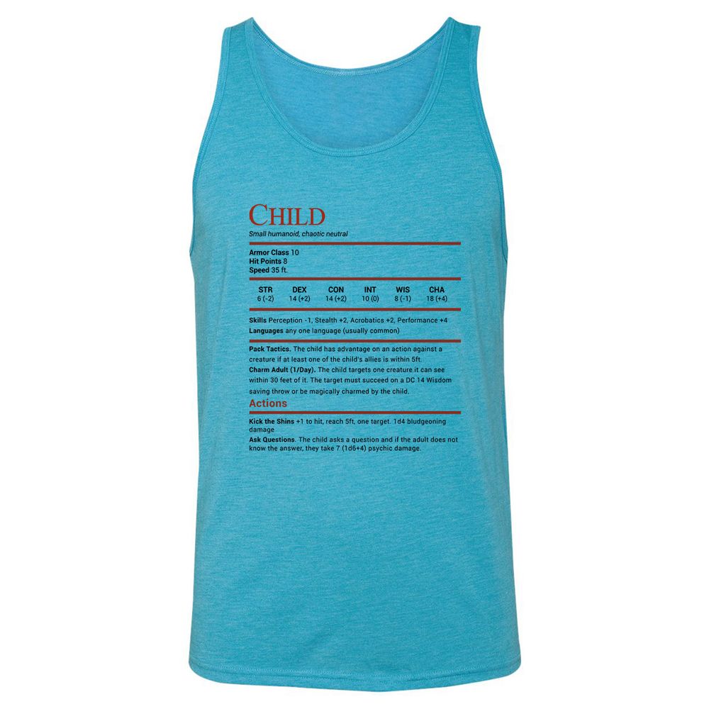Child Stats Unisex Jersey Tank - Aqua Triblend - 3