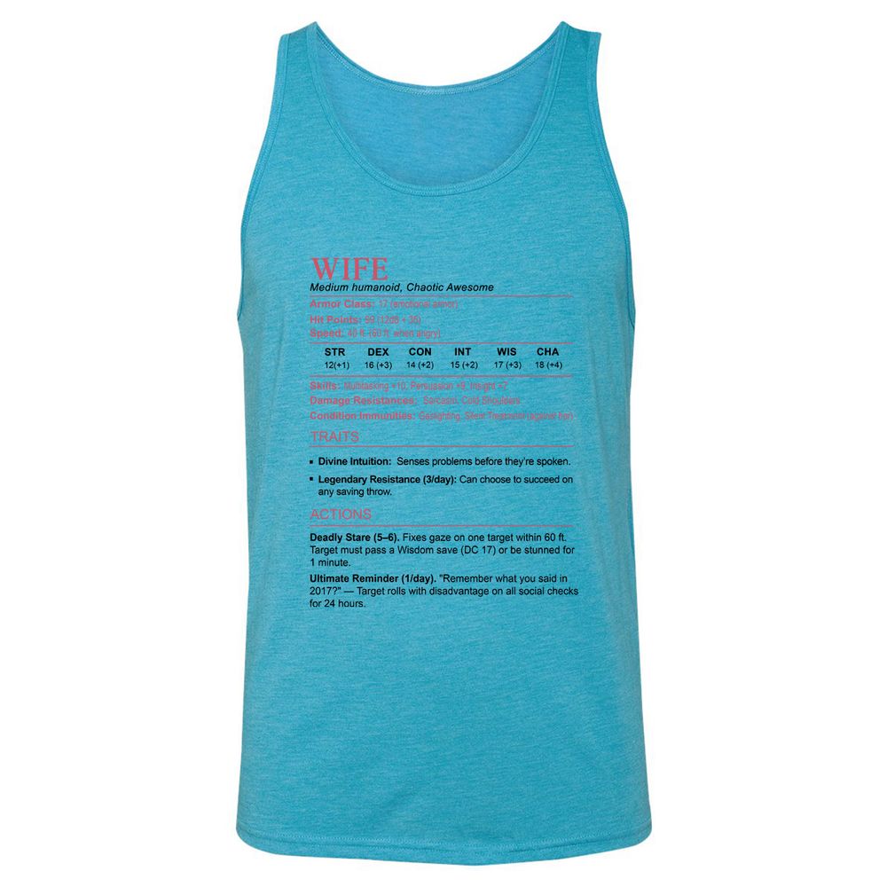 Wife Stats 2 Unisex Jersey Tank - Aqua Triblend - 3