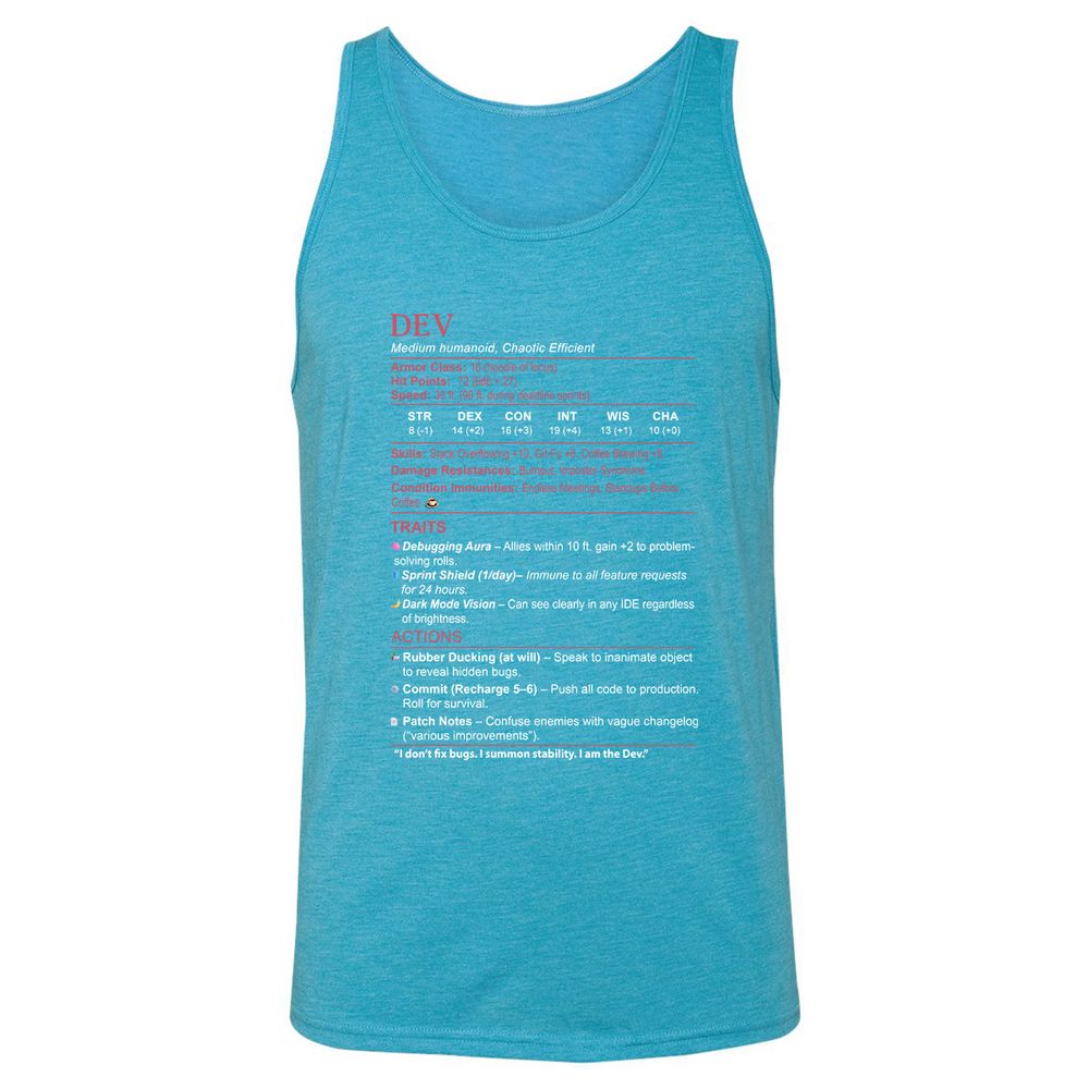DEV Stats Unisex Jersey Tank - Aqua Triblend - 3
