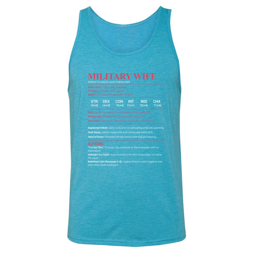 Military Wife Stats Unisex Jersey Tank - Aqua Triblend - 3