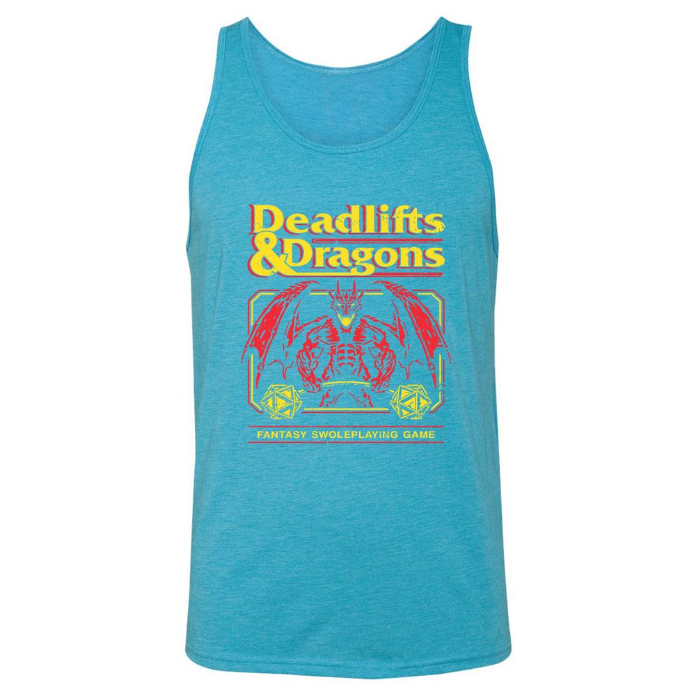 Deadlifts And Dragons Unisex Jersey Tank - Aqua Triblend - 3