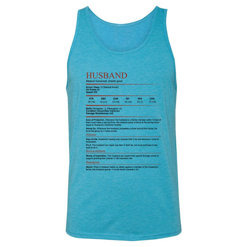 Husband White Unisex Jersey Tank - Aqua Triblend - 3