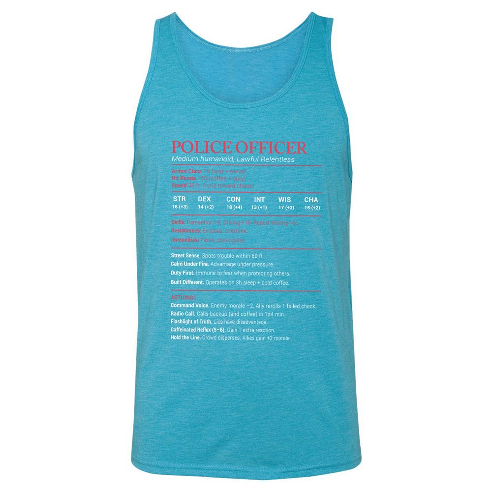 Police Officer Stats Unisex Jersey Tank - Aqua Triblend - 3