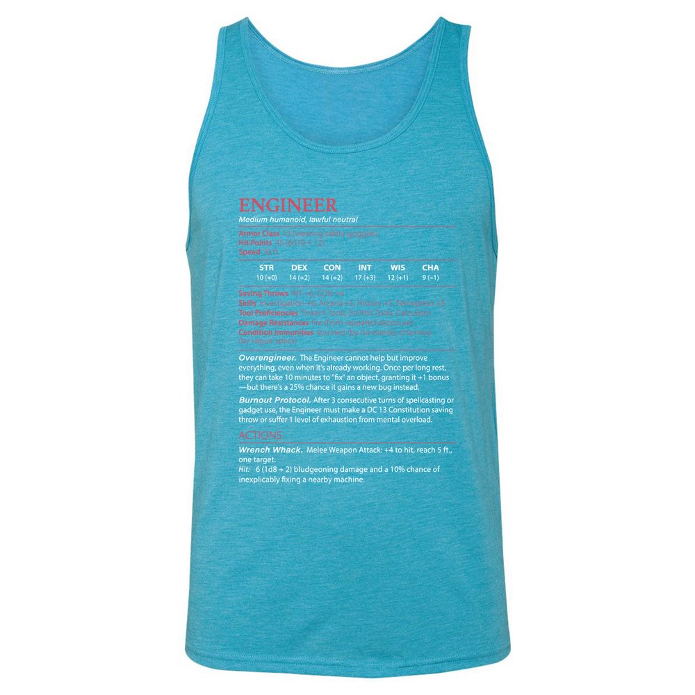 Engineer Stats Unisex Jersey Tank - Aqua Triblend - 3