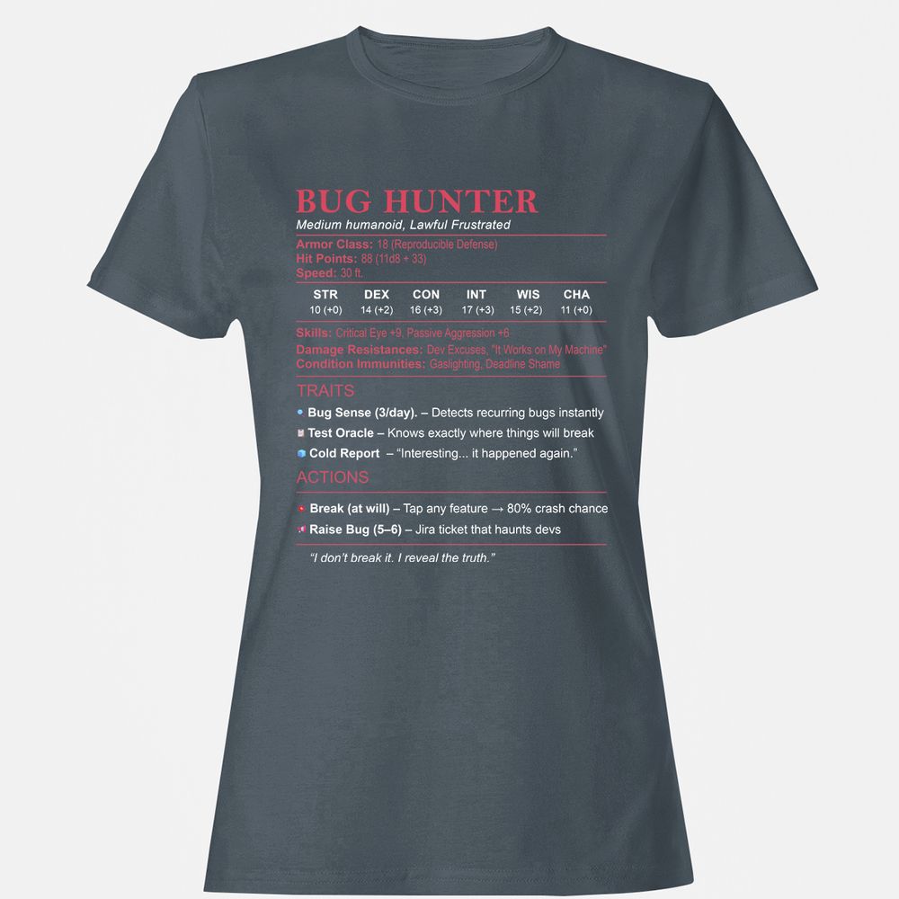 Tester Stats (Bug Hunter) Women's T-Shirt - Charcoal - 3