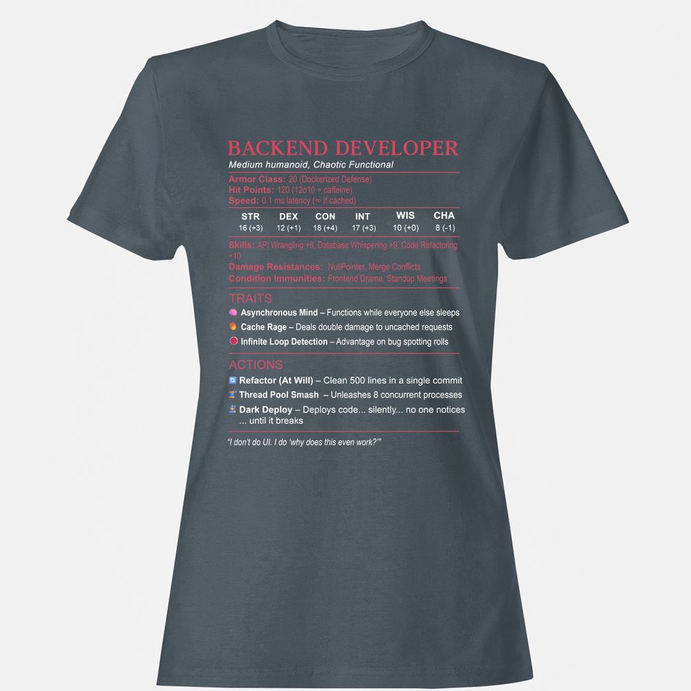 Backend Developer Stats Women's T-Shirt - Charcoal - 3