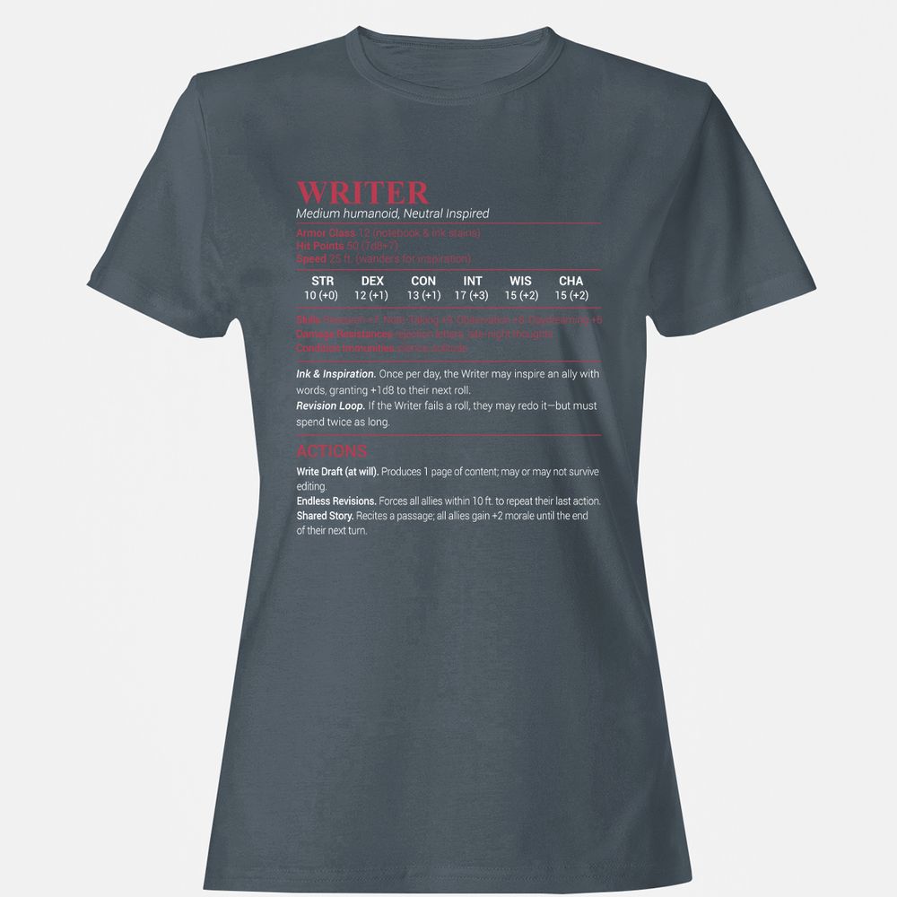 Writer Women's T-Shirt - Charcoal - 3