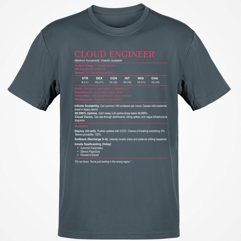 Cloud Engineer Stats Classic Unisex T-Shirt - Charcoal - 3