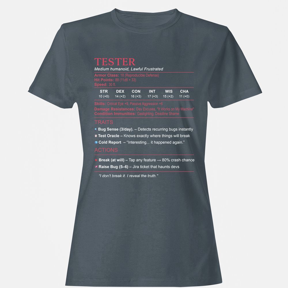 Tester Stats Women's T-Shirt - Charcoal - 3