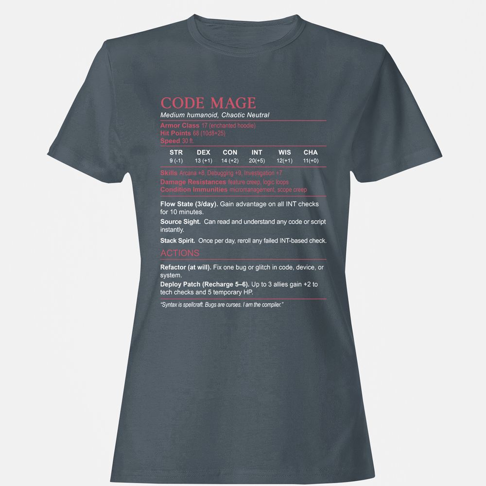 Code Mage Stats Women's T-Shirt - Charcoal - 3