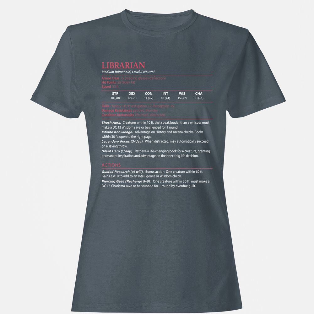 Librarian Stats Women's T-Shirt - Charcoal - 3