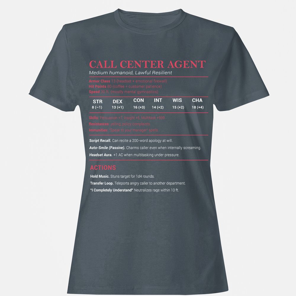 Call Center Agent Stats Women's T-Shirt - Charcoal - 3