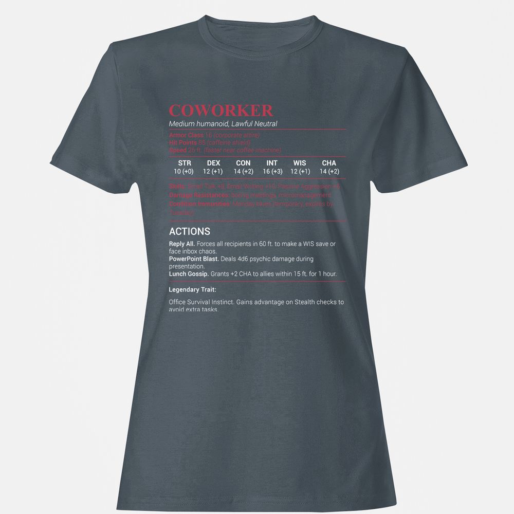 Coworker Stats Women's T-Shirt - Charcoal - 3