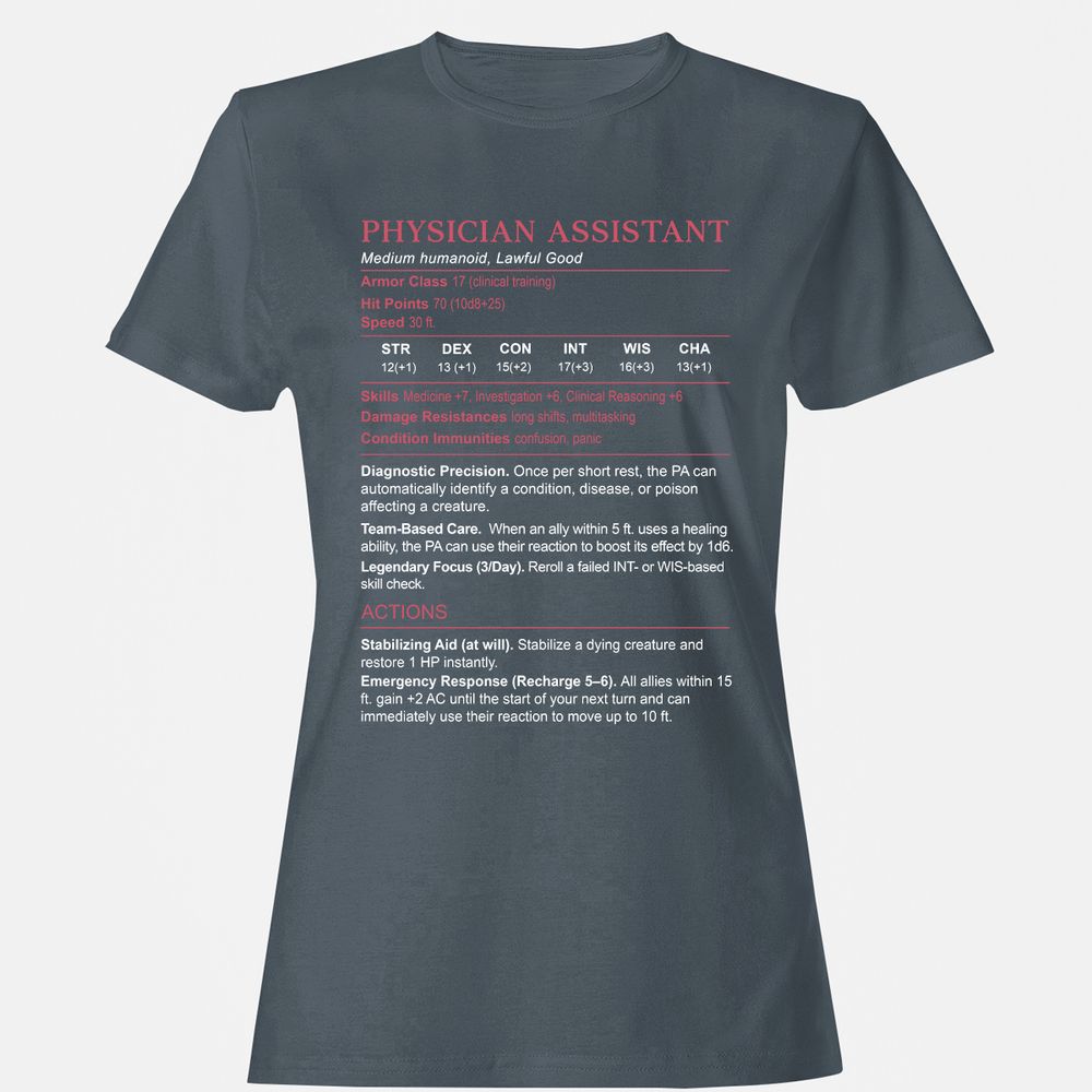 PHYSICIAN ASSISTANT Stats Women's T-Shirt - Charcoal - 3