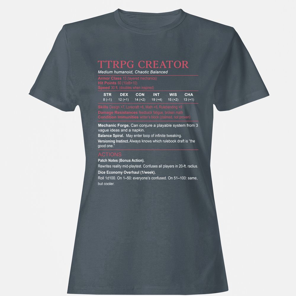 TTRPG Creator Stats Women's T-Shirt - Charcoal - 3