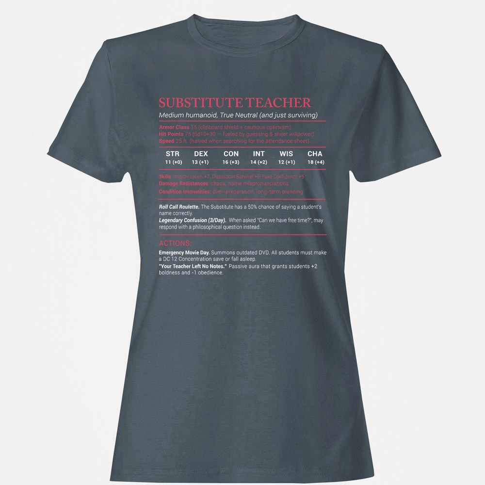 Substitute Teacher Stats Women's T-Shirt - Charcoal - 3
