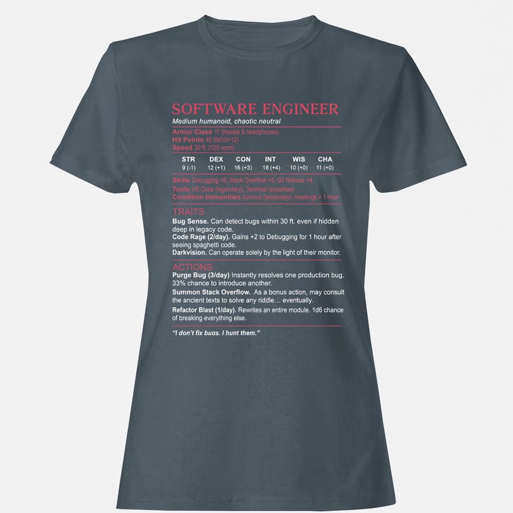 Software Engineer Stats Women's T-Shirt - Charcoal - 3