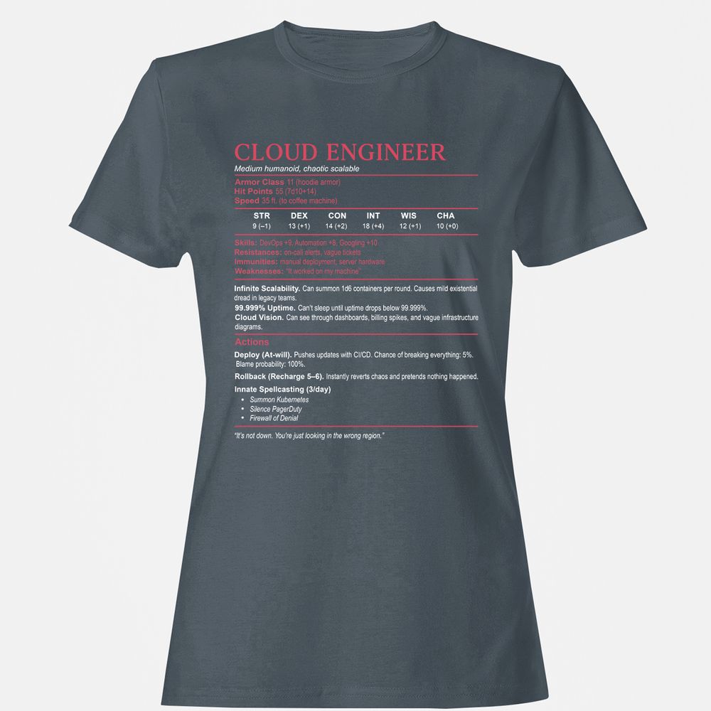 Cloud Engineer Stats Women's T-Shirt - Charcoal - 3