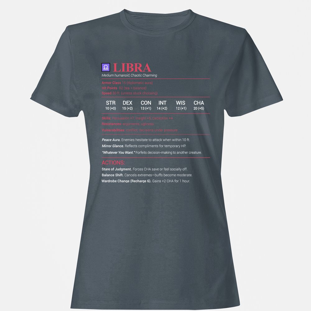 Libra Stats Women's T-Shirt - Charcoal - 3