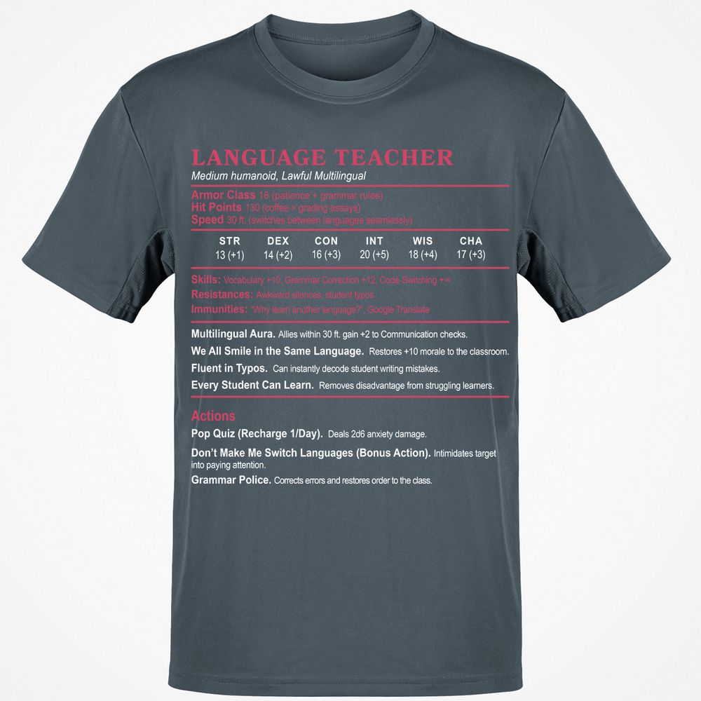 Language Teacher Classic Unisex T-Shirt - Charcoal - 3