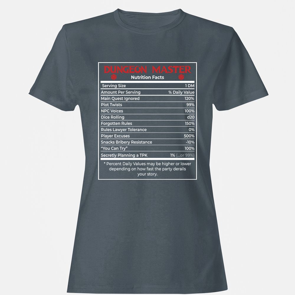 Dungeon Master Nutrition Facts Women's T-Shirt - Charcoal - 3