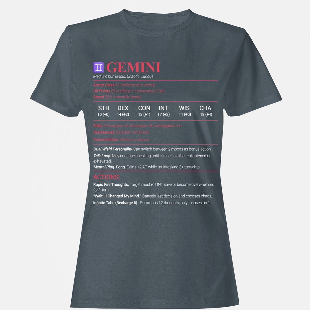 Gemini Stats Women's T-Shirt - Charcoal - 3