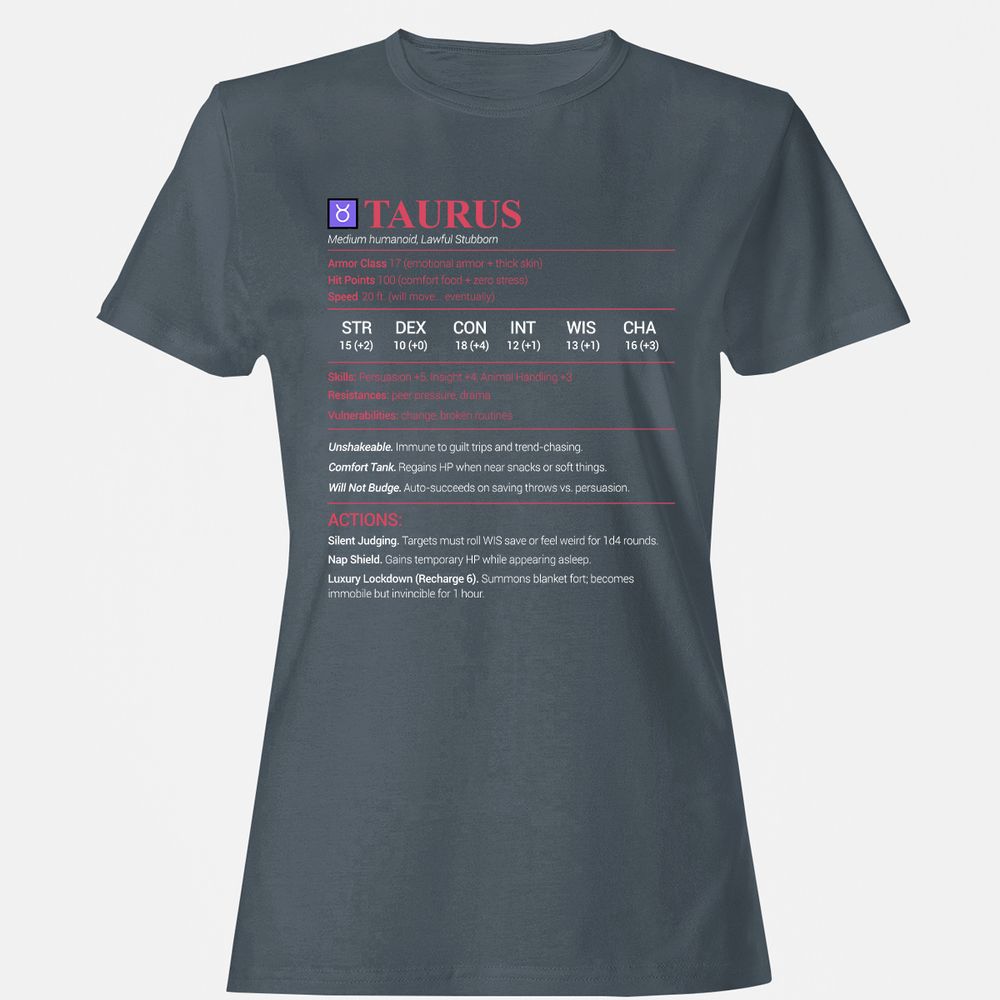 Taurus Stats Women's T-Shirt - Charcoal - 3