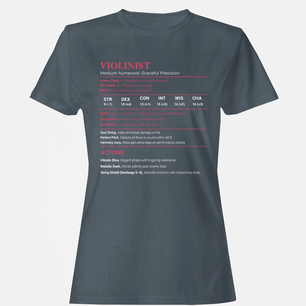 Violinist Stats Women's T-Shirt - Charcoal - 3