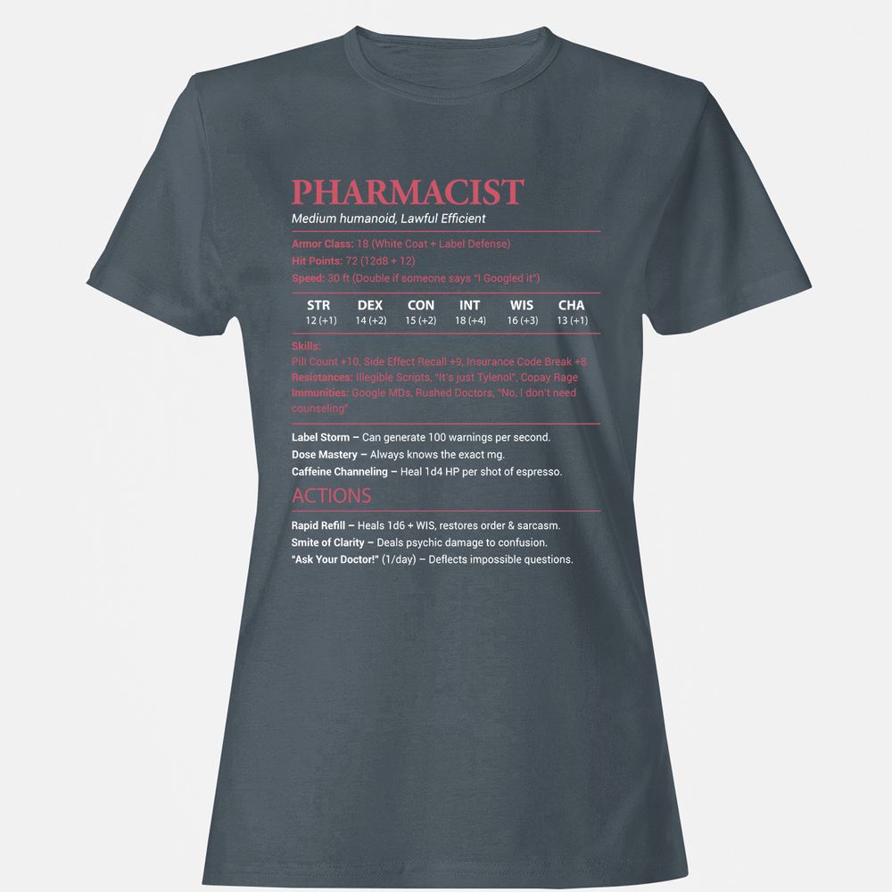 Pharmacist Stats Women's T-Shirt - Charcoal - 3